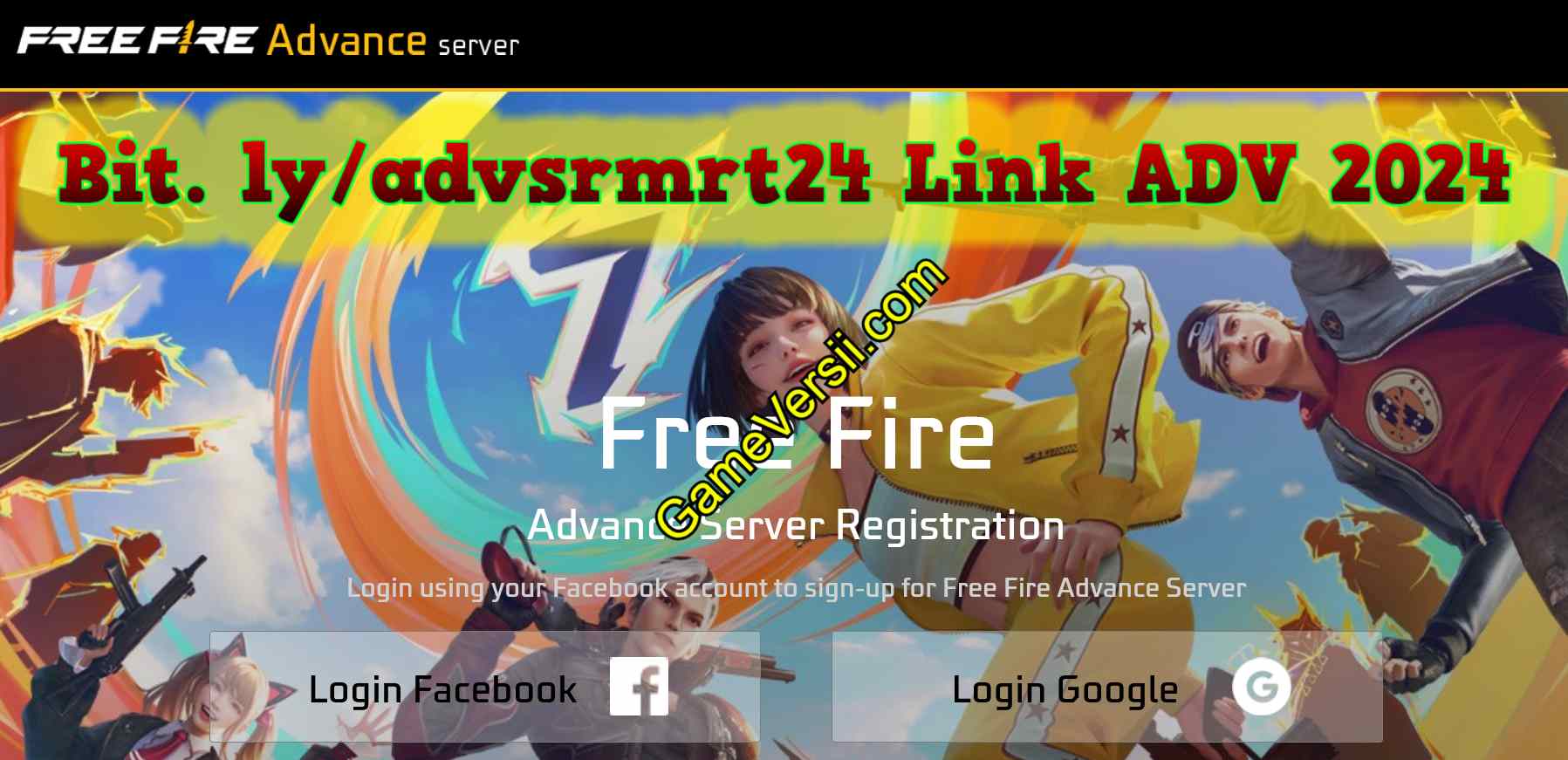 Bit. ly/advsrmrt24 Link ADV Advance Server Free Fire (FF) 2024